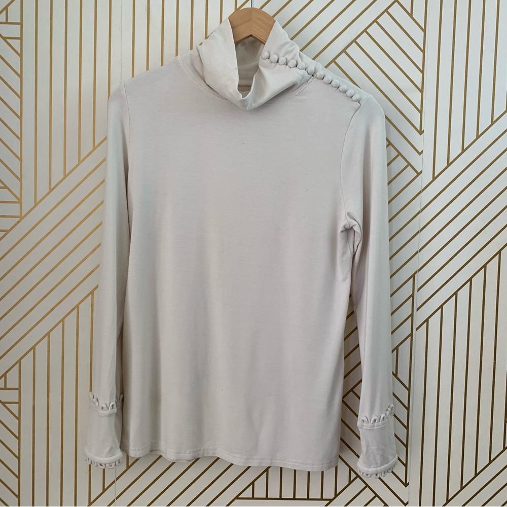 ⭐️ $5 Soft Surroundings poplin buttons turtleneck long sleeve lace eyelet trim